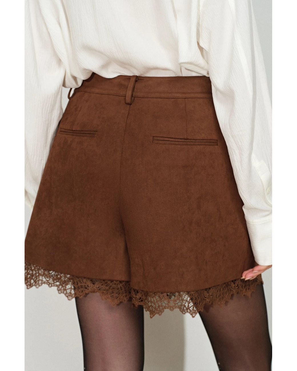 Fabrique Black Hazel Lace Panel Belted Shorts
