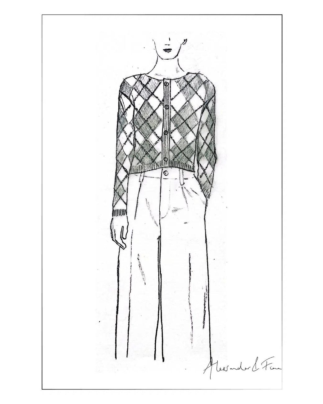 Fabrique Natural Tye Embroidered Contrast Argyle Cardigan