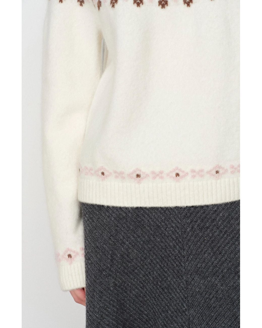 Fabrique Laverna Fair Isle Rose Pattern Sweater in White | Lyst