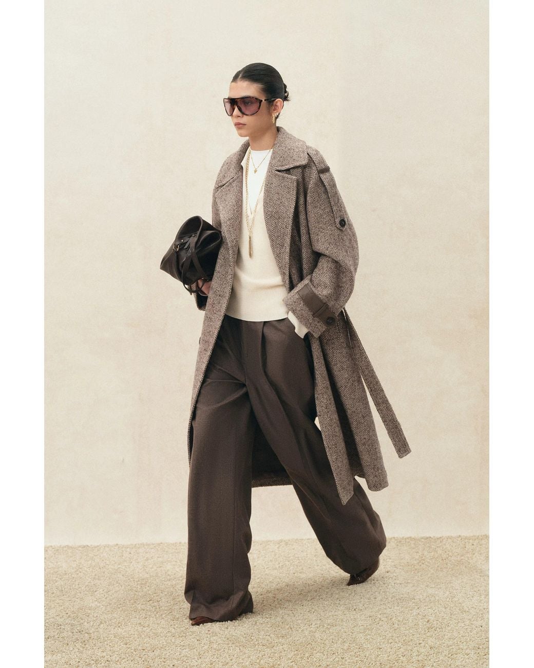 Fabrique Natural Esme Oversized Herringbone Long Coat