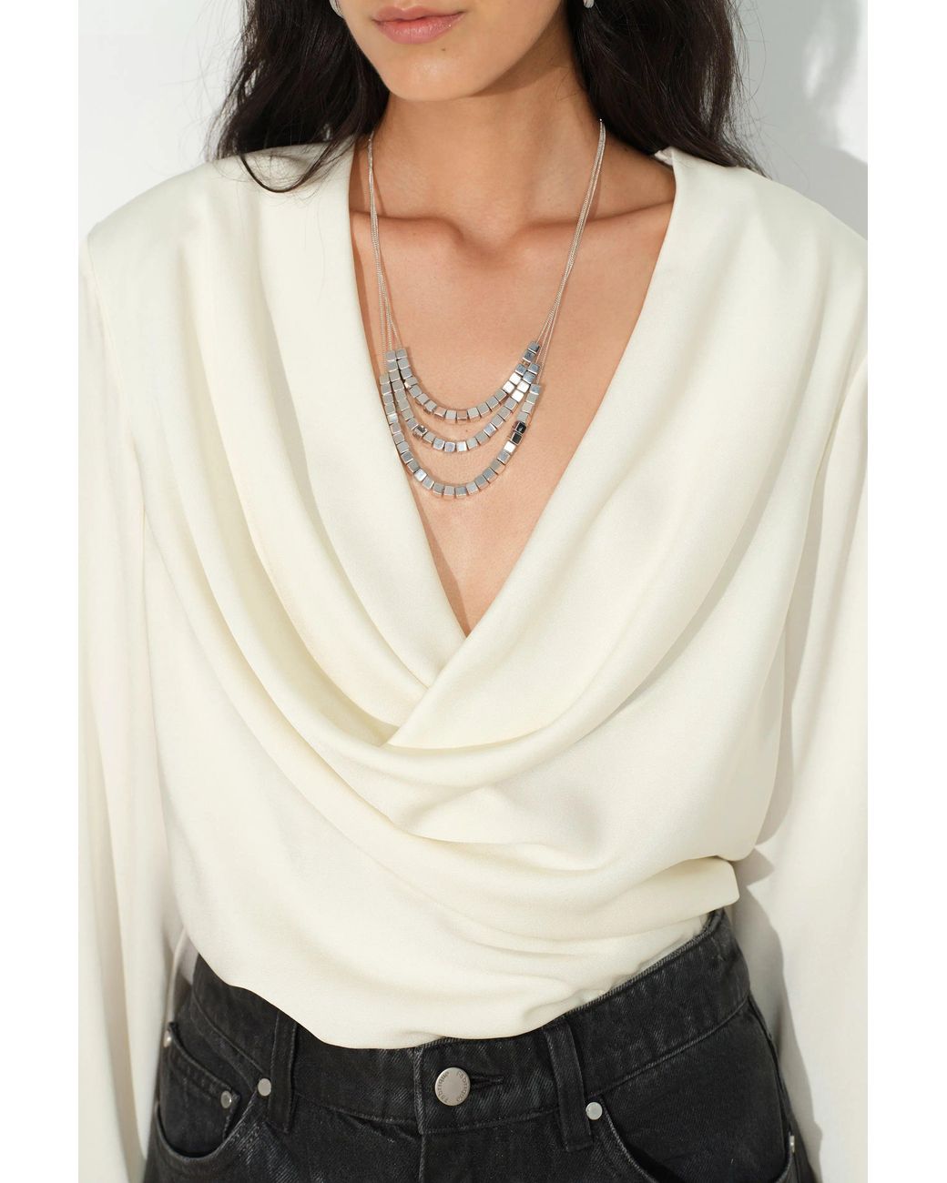 Fabrique Metallic Madrid Draped Shoulder Pad Blouse