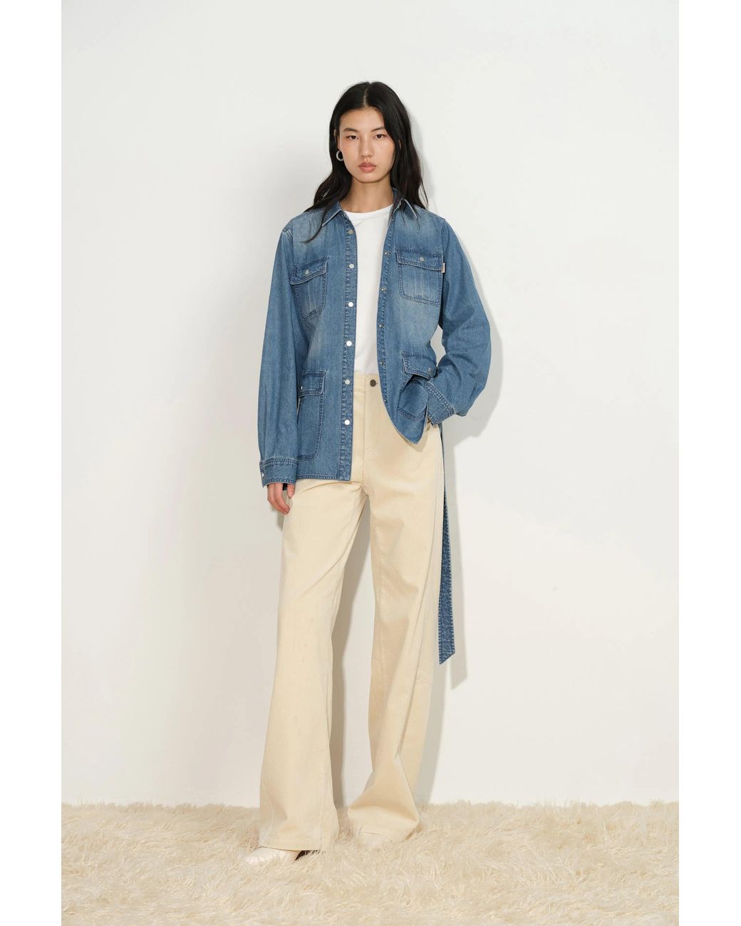 Fabrique Blue Iris Belted Safari Shirt Jacket