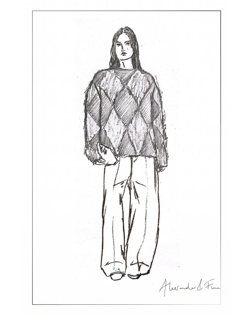 Fabrique Blue Heacham Argyle Jacquard Cropped Crewneck Sweater