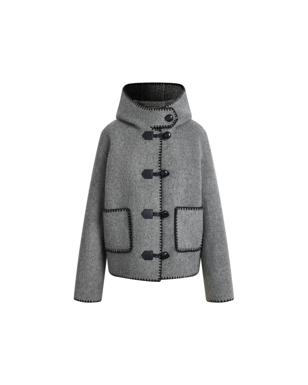 Fabrique Gray Carina Embroidered Hooded Cropped Coat