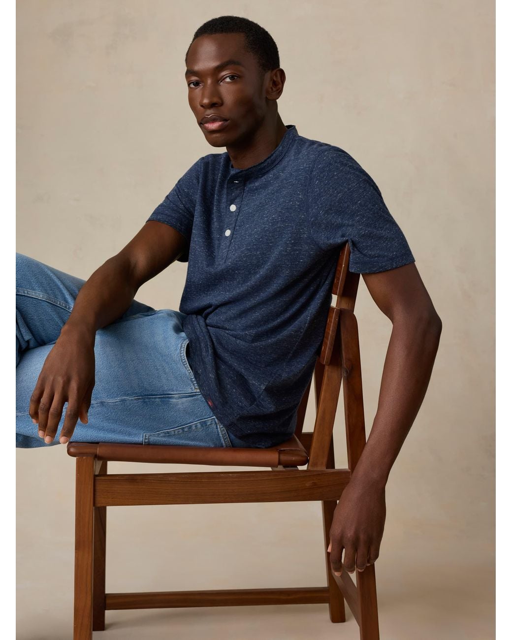 Faherty Brand Blue Short-Sleeve Breeze Henley T-Shirt for men