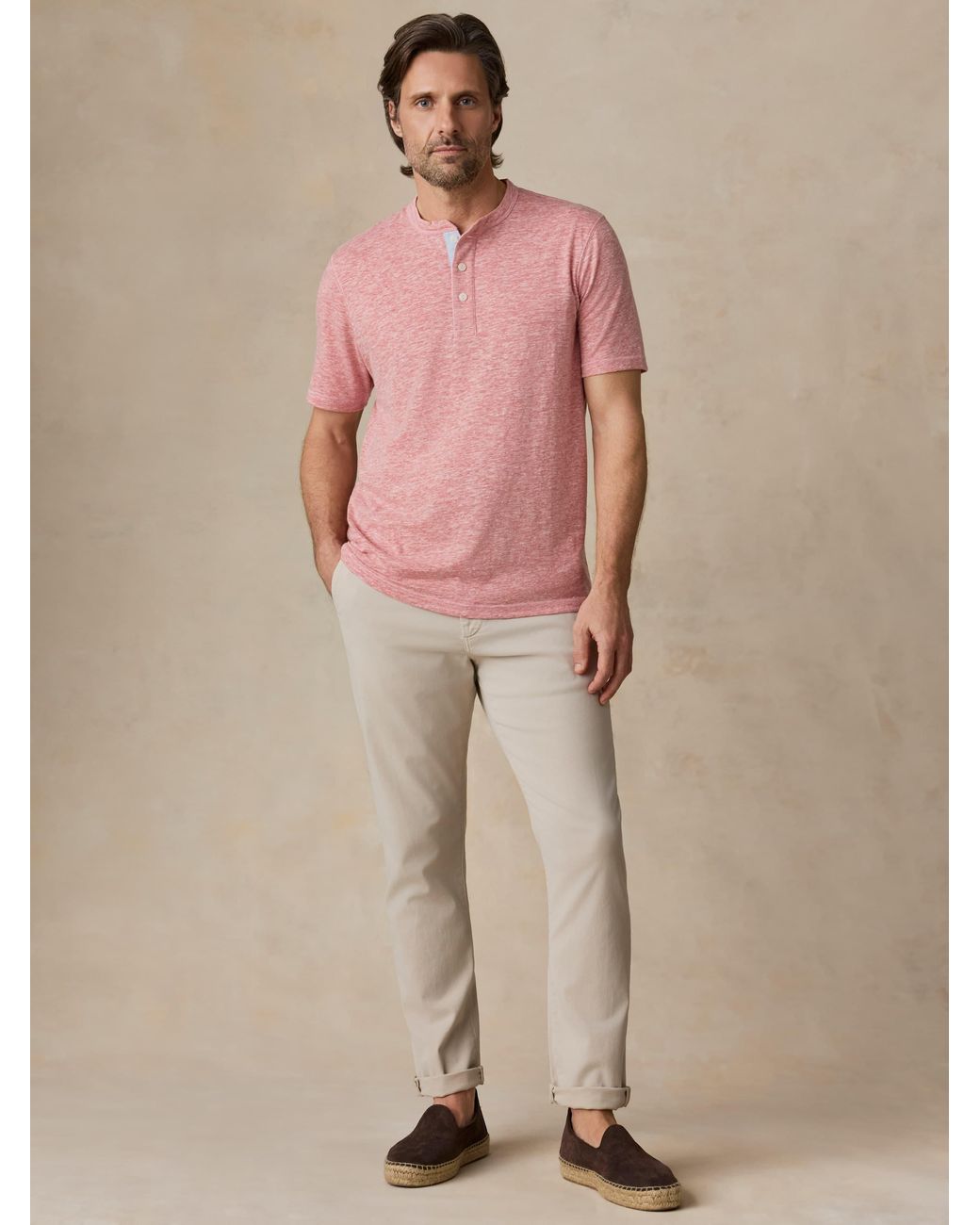 Faherty Brand Pink Short-Sleeve Breeze Henley T-Shirt for men