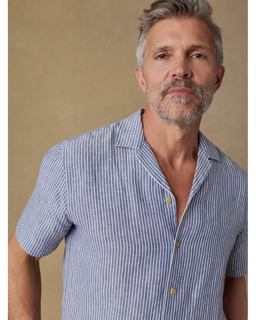 Faherty Brand Blue Short-Sleeve Laguna Linen Camp Shirt for men