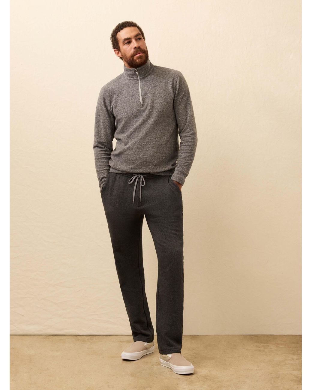 Faherty Brand Gray Legend Sweater Quarter Zip for men