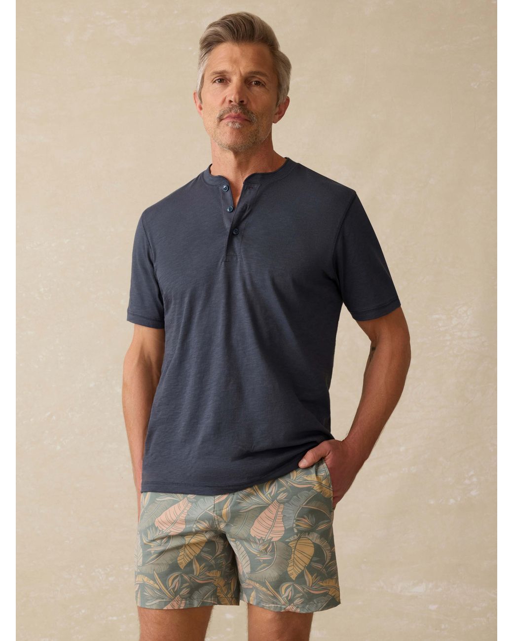Faherty Brand Blue Short-Sleeve Sunwashed Regenerative Henley T-Shirt for men