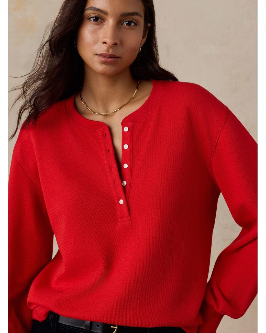 Faherty Brand Red Double Knit Henley