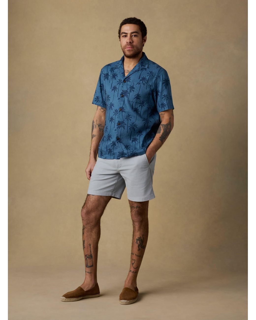Faherty Brand Blue Short-Sleeve Breeze Camp Shirt for men