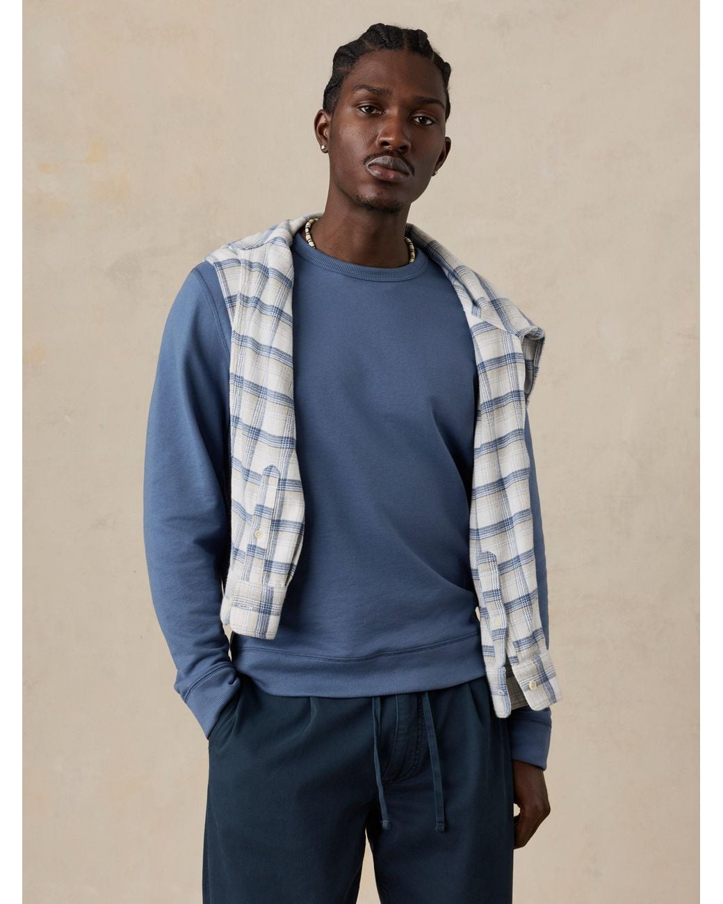 Faherty Brand Blue French Terry Crewneck for men