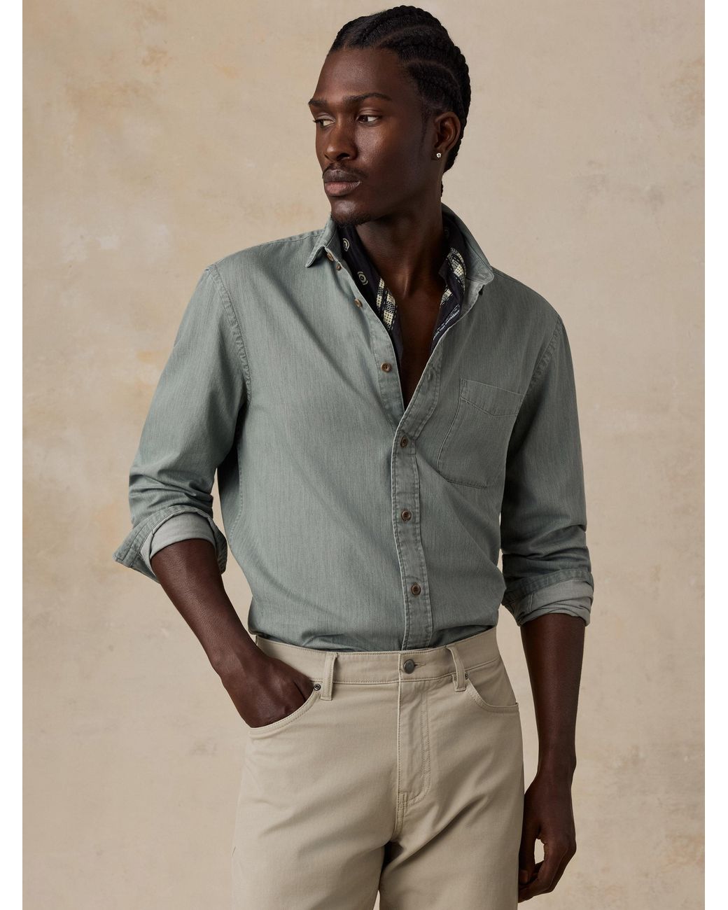 Faherty Brand Gray Patina Chambray Shirt for men