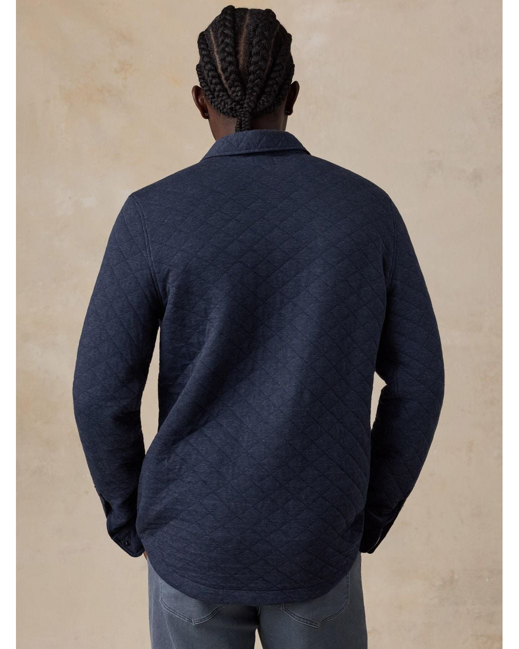 Faherty Brand Blue Epic Quilted Fleece Shirt Jacket Cpo for men
