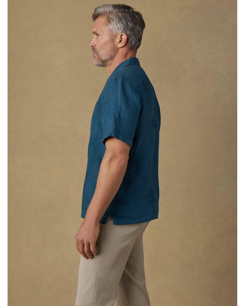 Faherty Brand Blue Short-Sleeve Embroidered Shirt for men