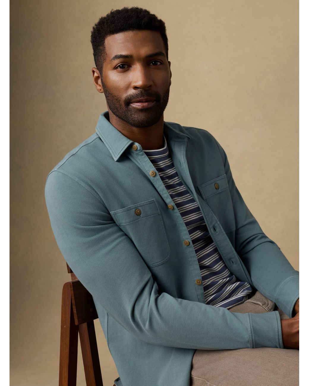 Faherty Brand Blue Field Knit Shirt for men