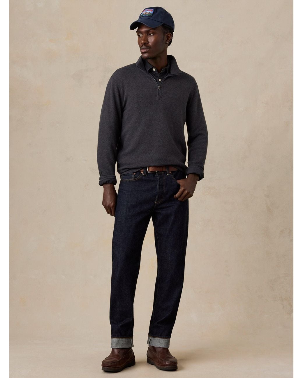 Faherty Brand Black Legend Sweater Quarter Zip for men