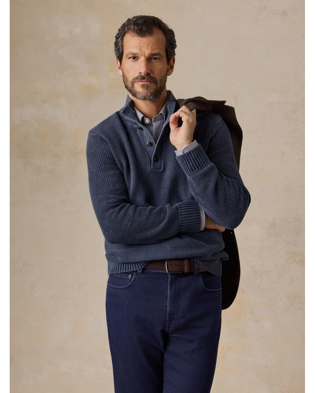 Faherty Brand Blue Sunwashed Dockside Quarter Button Sweater for men