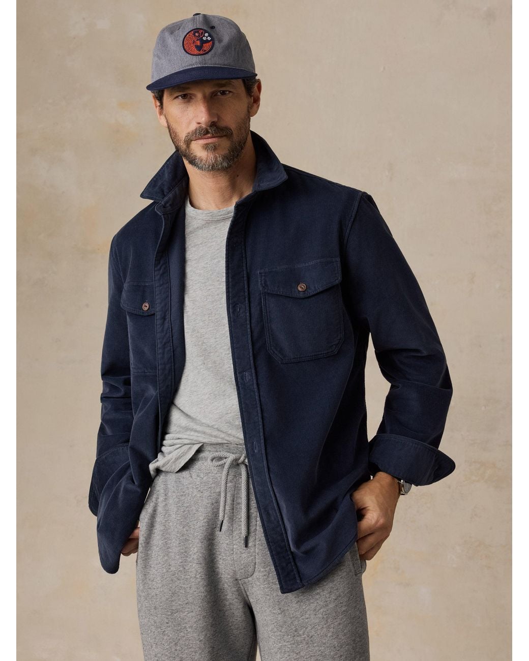 Faherty Brand Blue Stretch Terry Corduroy Workshirt for men