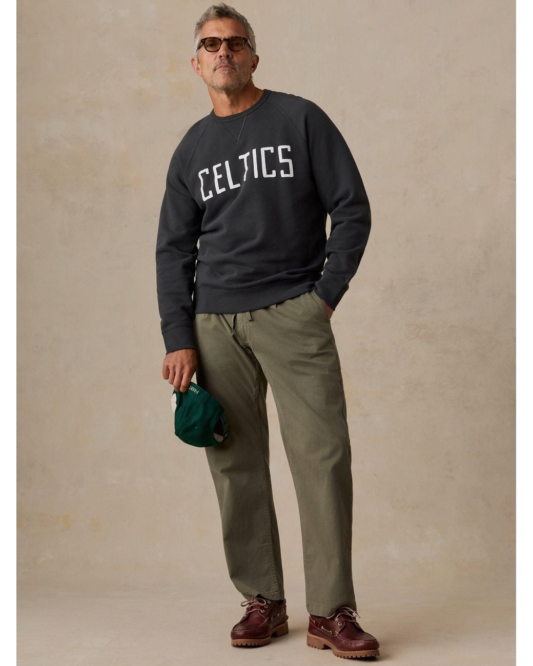 Faherty Brand Black Boston Celtics High Standard Fleece Crew for men