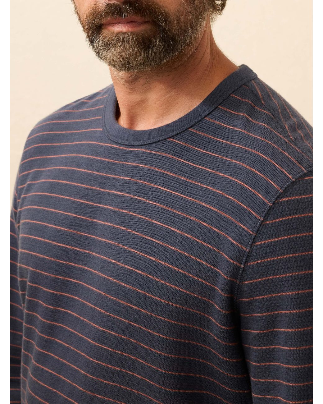 Faherty Brand Blue Double Knit Crewneck T-Shirt for men