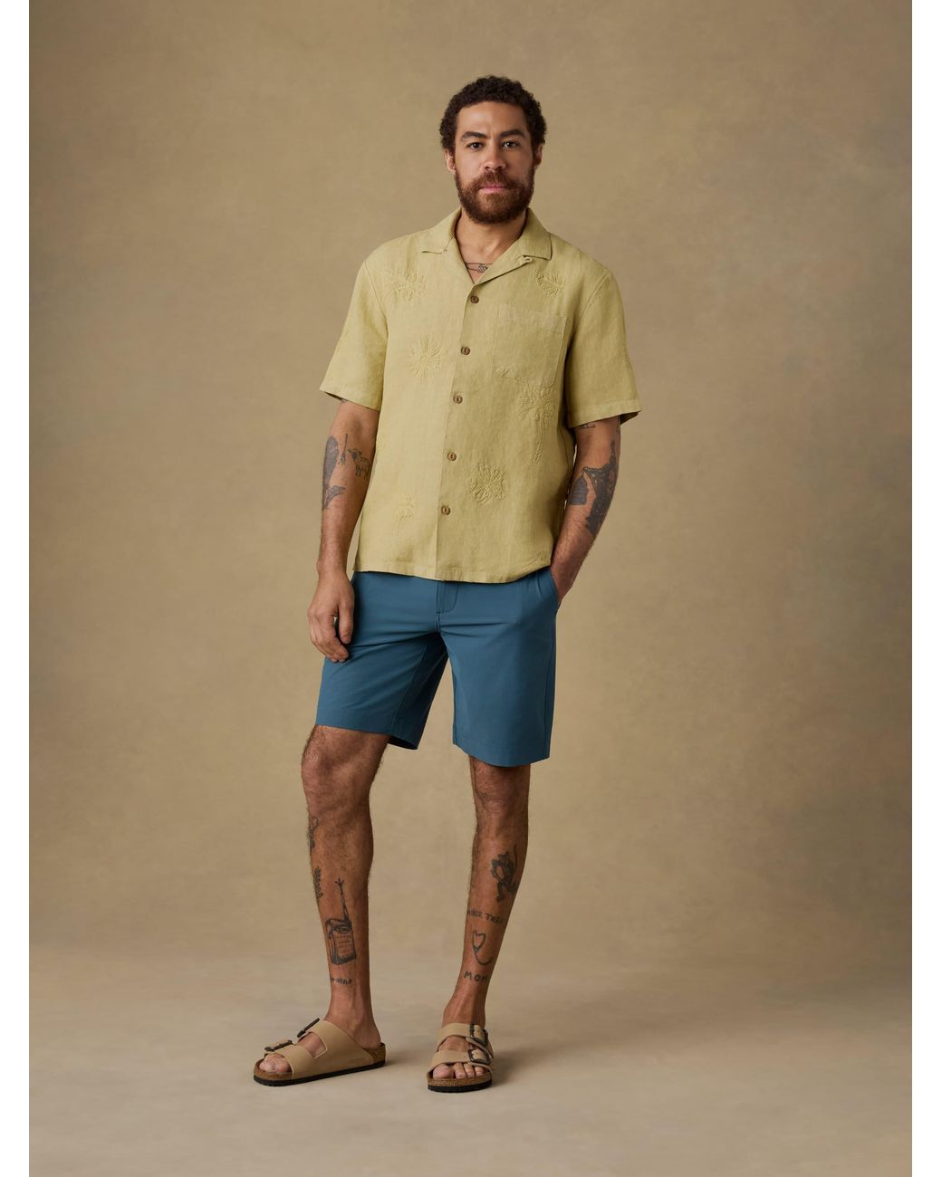 Faherty Brand Natural Short-Sleeve Embroidered Shirt for men