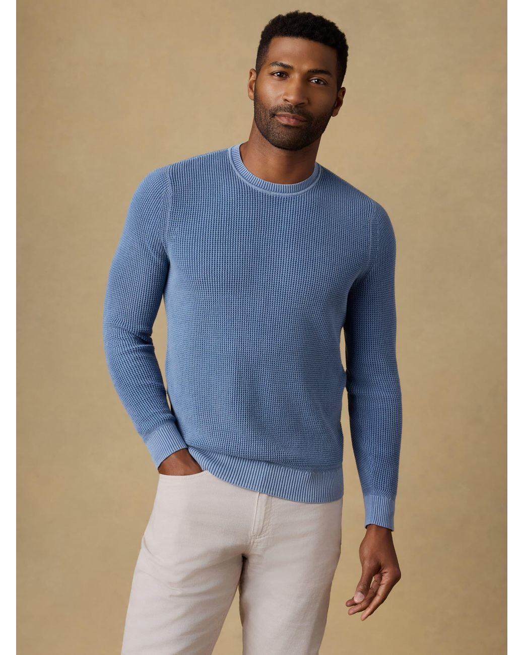 Faherty Brand Blue Sunwashed Crewneck Sweater for men