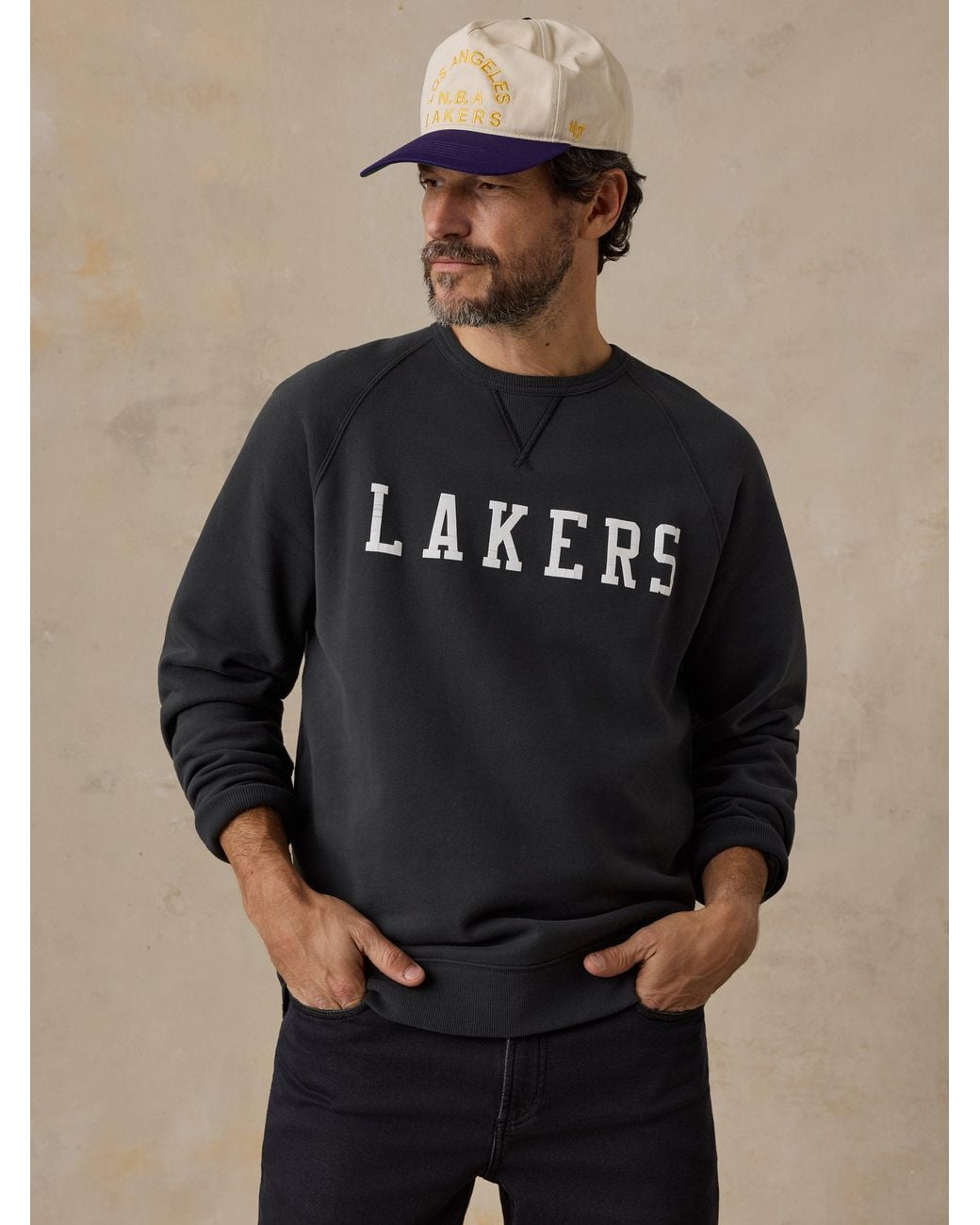 Faherty Brand Black Los Angeles Lakers High Standard Fleece Crew for men