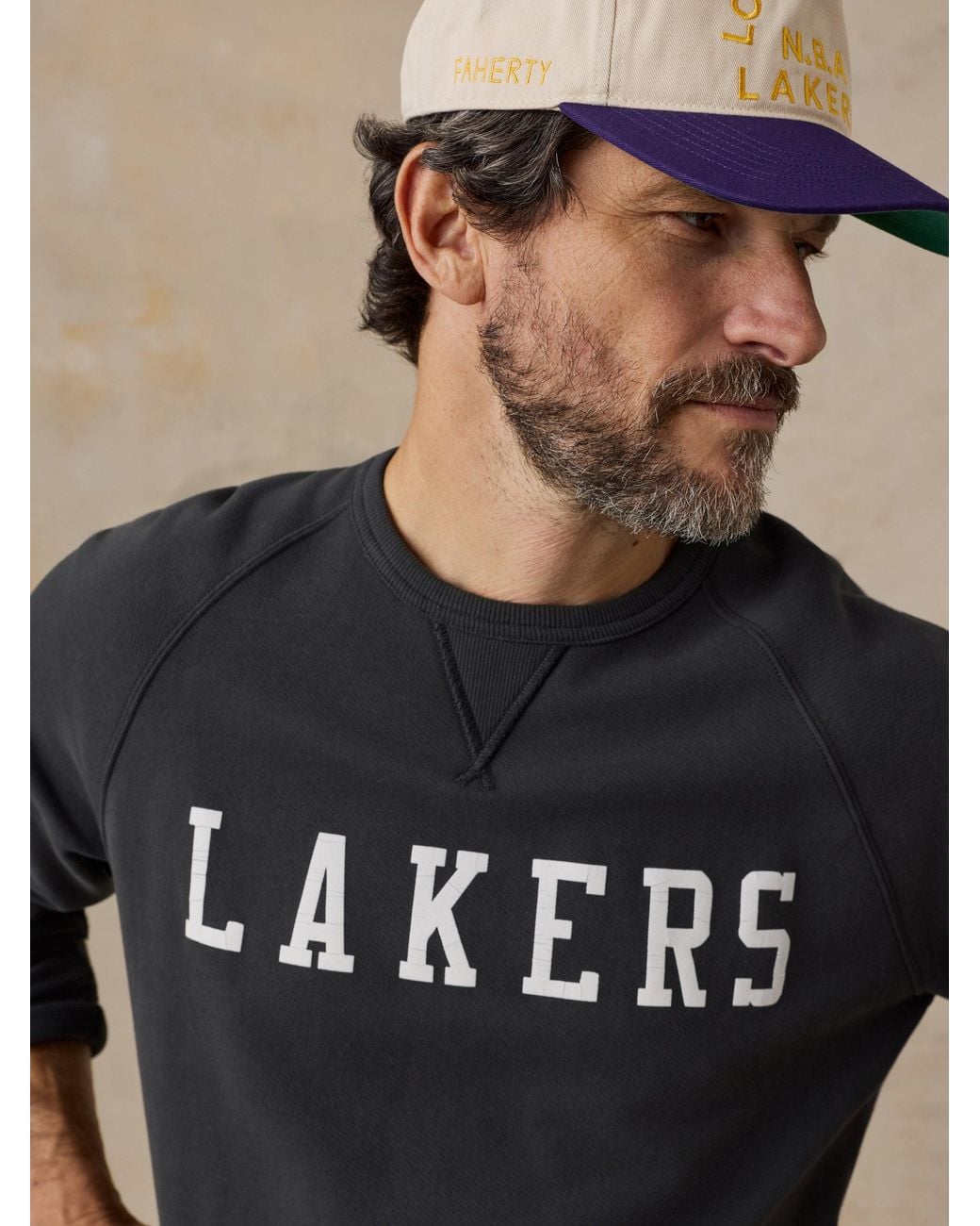 Faherty Brand Black Los Angeles Lakers High Standard Fleece Crew for men