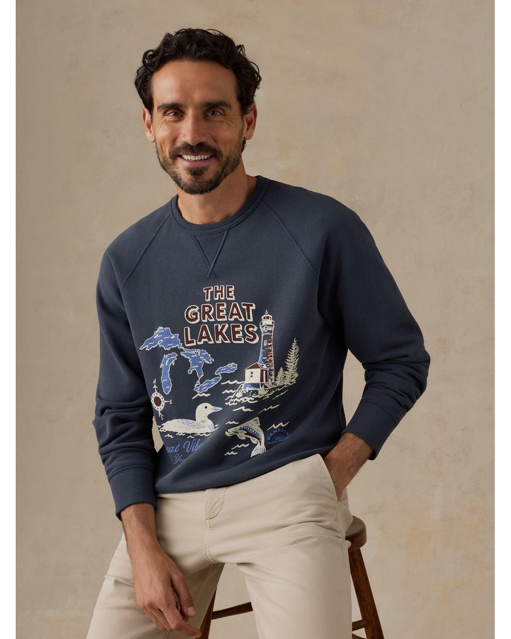 Faherty Brand Blue X Parks Project Great Lakes High Standard Fleece Crewneck for men