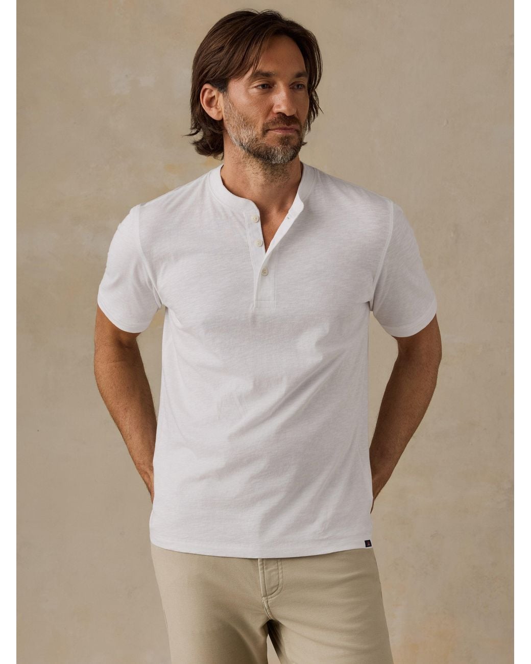 Faherty Brand White Short-Sleeve Sunwashed Regenerative Henley T-Shirt for men