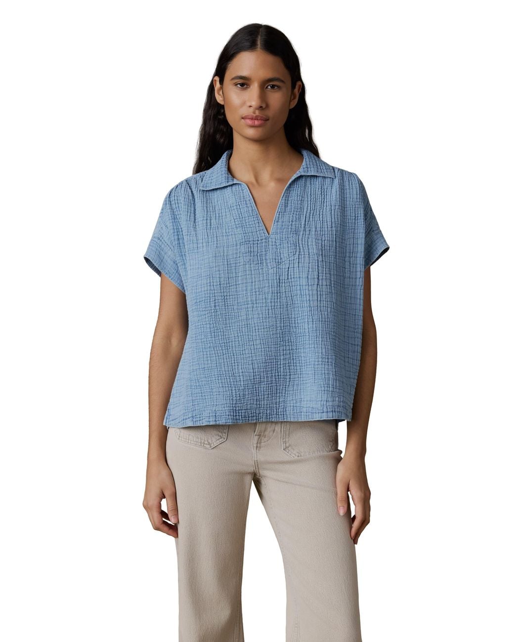 Faherty Brand Blue Dune Cotton Gauze Zoe Top