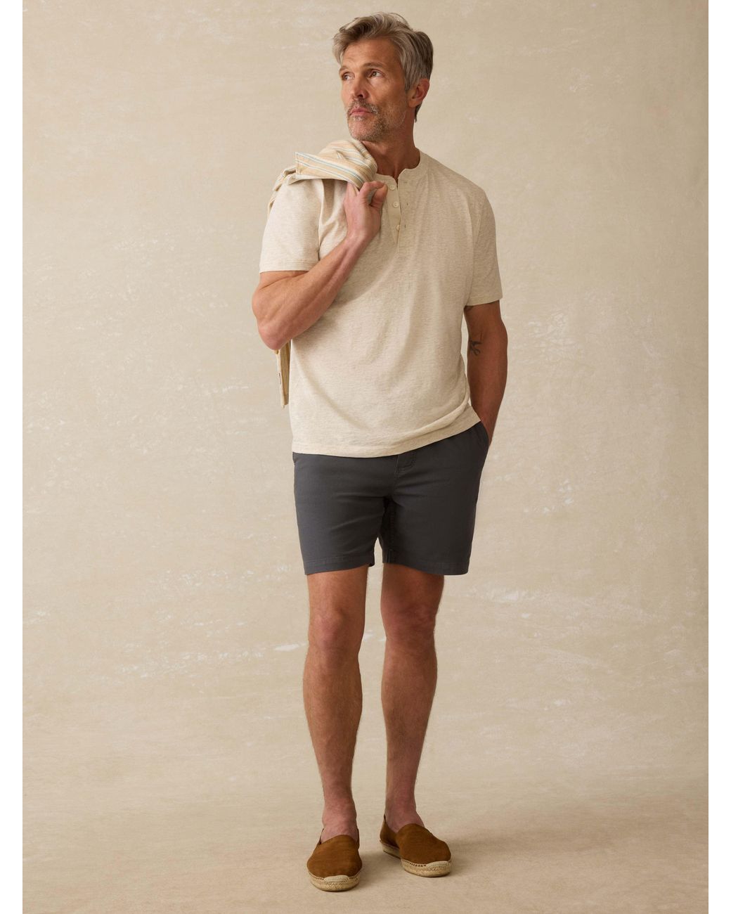 Faherty Brand Natural Short-Sleeve Sunwashed Regenerative Henley T-Shirt for men