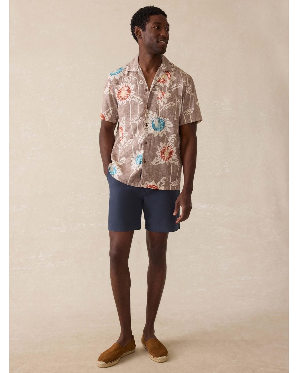 Faherty Brand Natural Short-Sleeve Breeze Camp Shirt for men