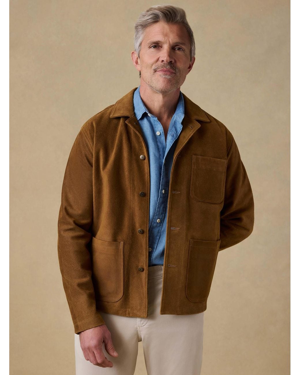 Faherty Brand Brown Suede Studio Jacket for men