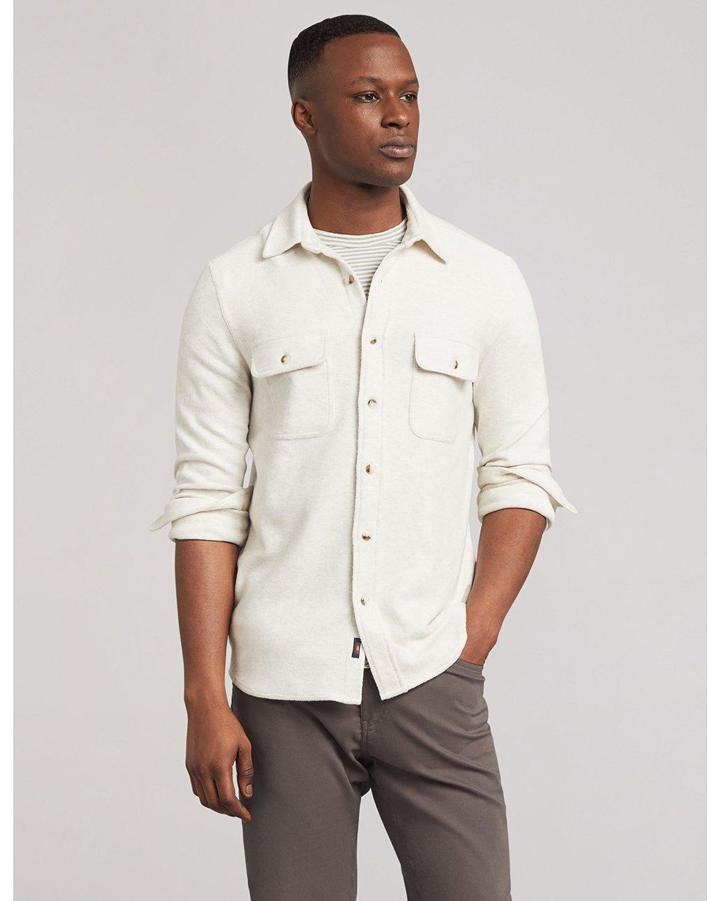Faherty Brand Flannel Legendtm Sweater Shirt in White for Men - Lyst