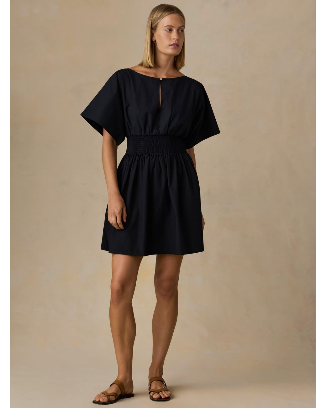 Faherty Brand Natural Coastal Poplin Elia Mini Smocked Dress