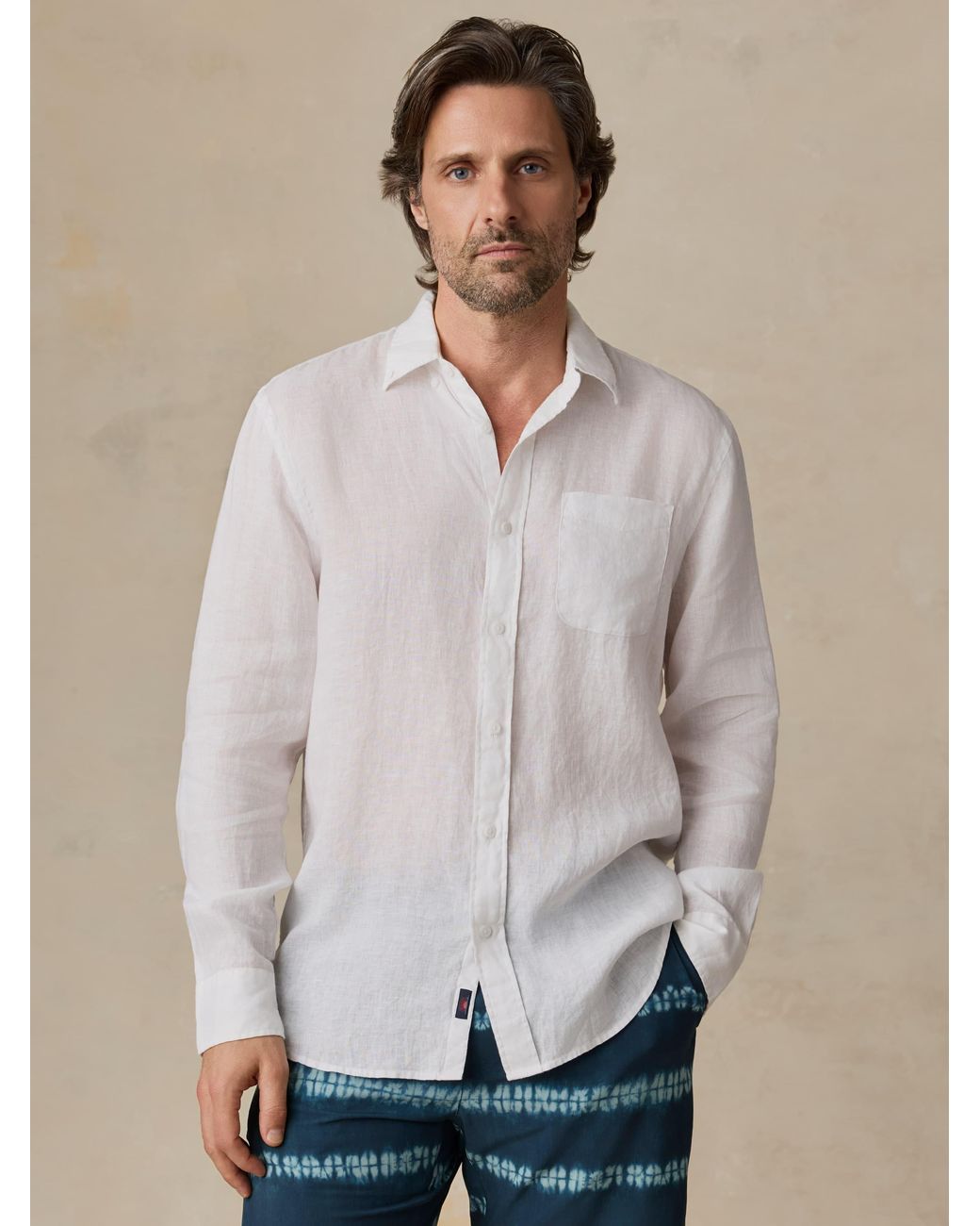 Faherty Brand Natural Sunwashed Linen Shirt for men