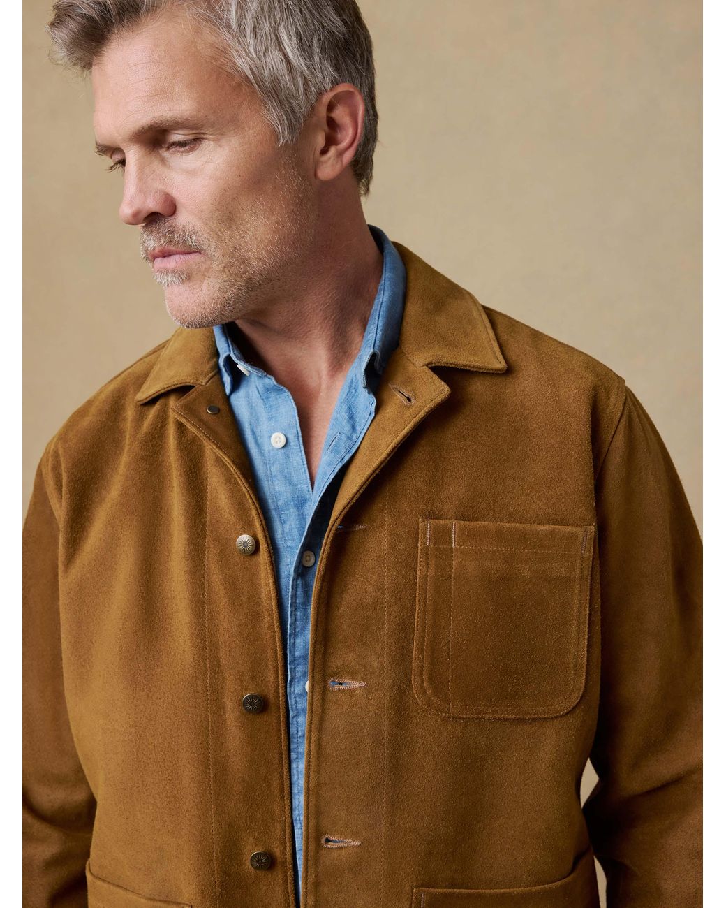 Faherty Brand Brown Suede Studio Jacket for men