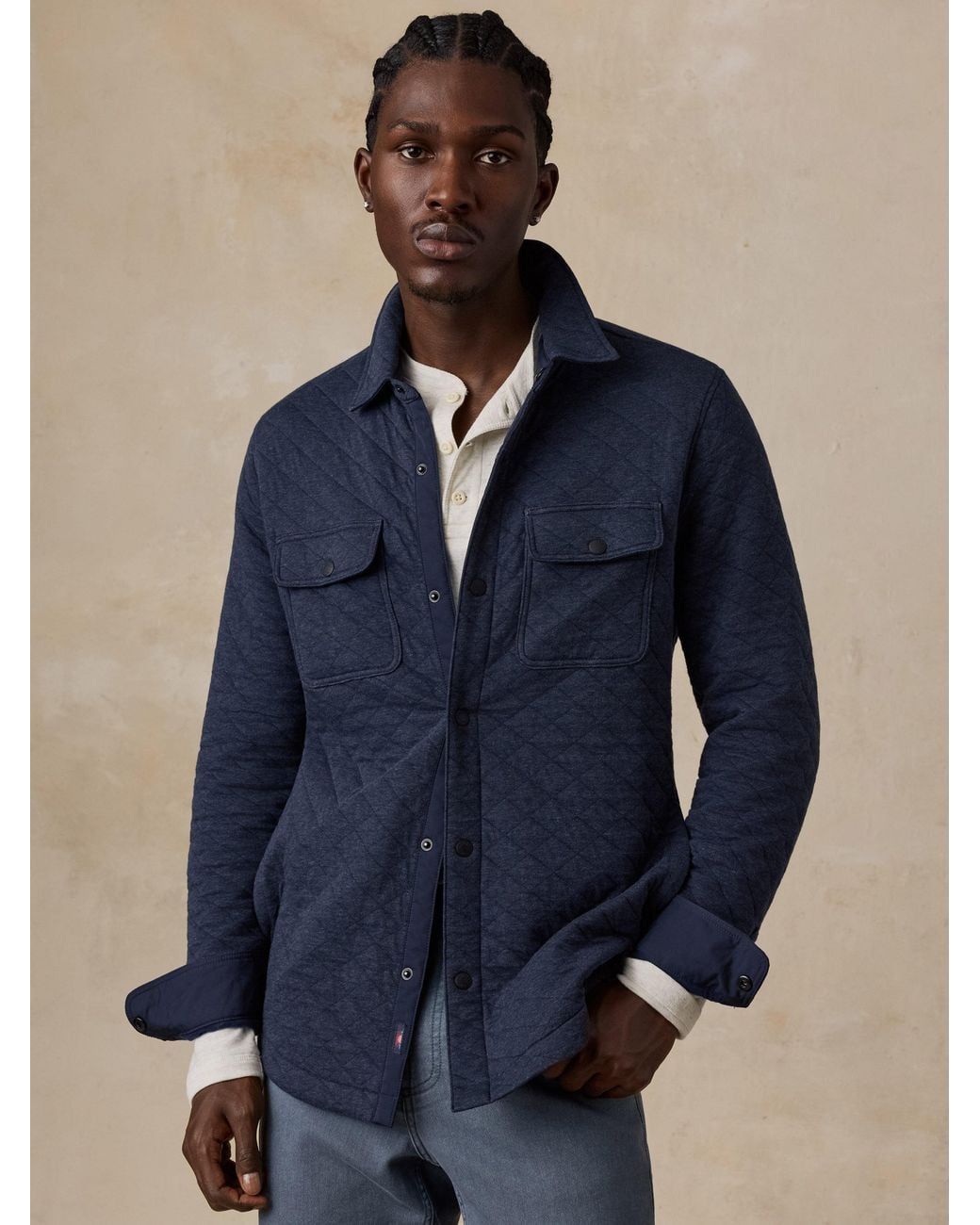 Faherty Brand Blue Epic Quilted Fleece Shirt Jacket Cpo for men