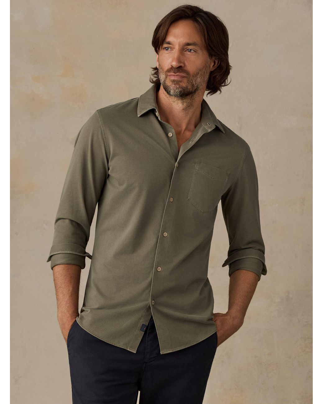 Faherty Brand Green Costa Pique Shirt for men