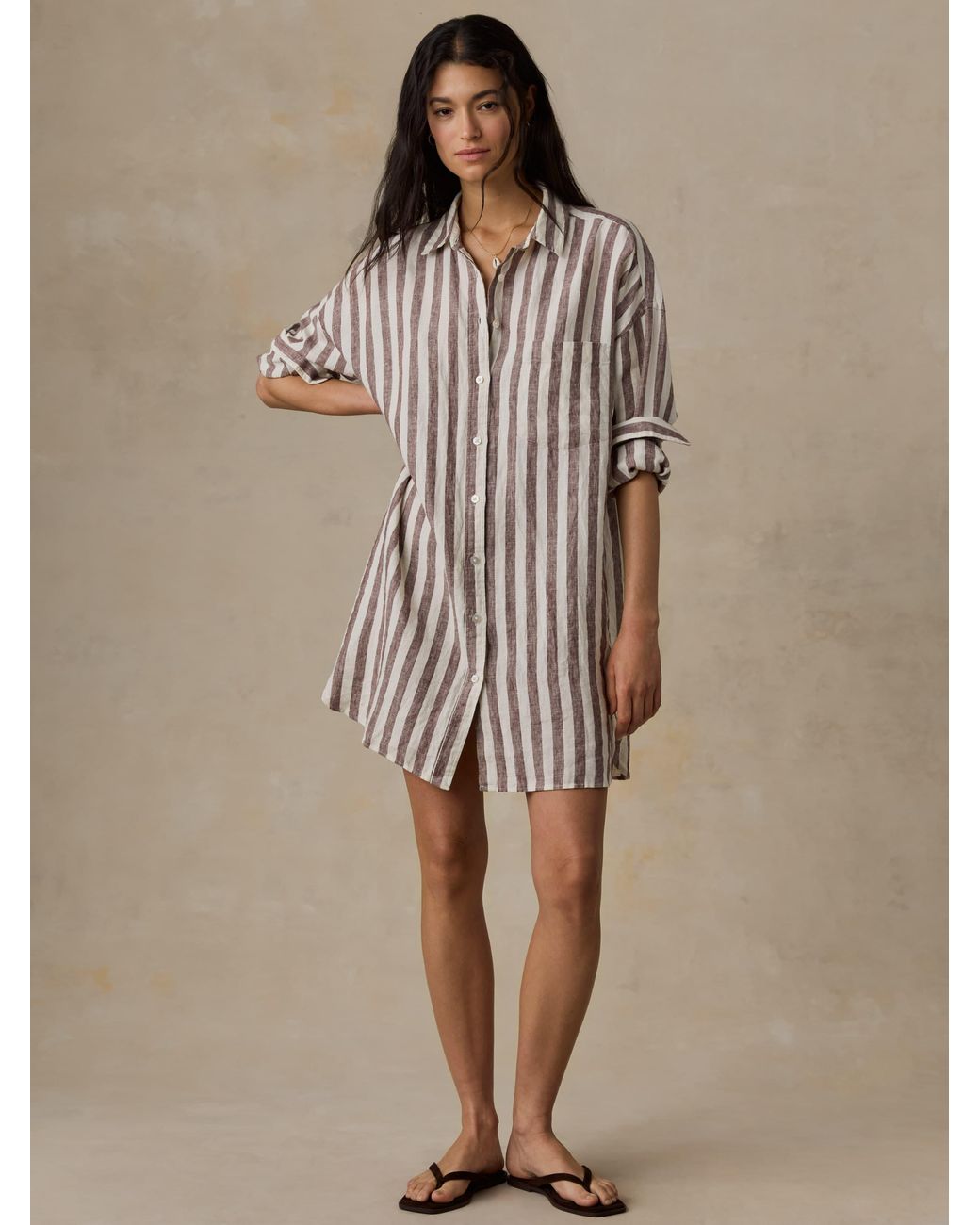 Faherty Brand Brown Laguna Linen Kova Shirtdress