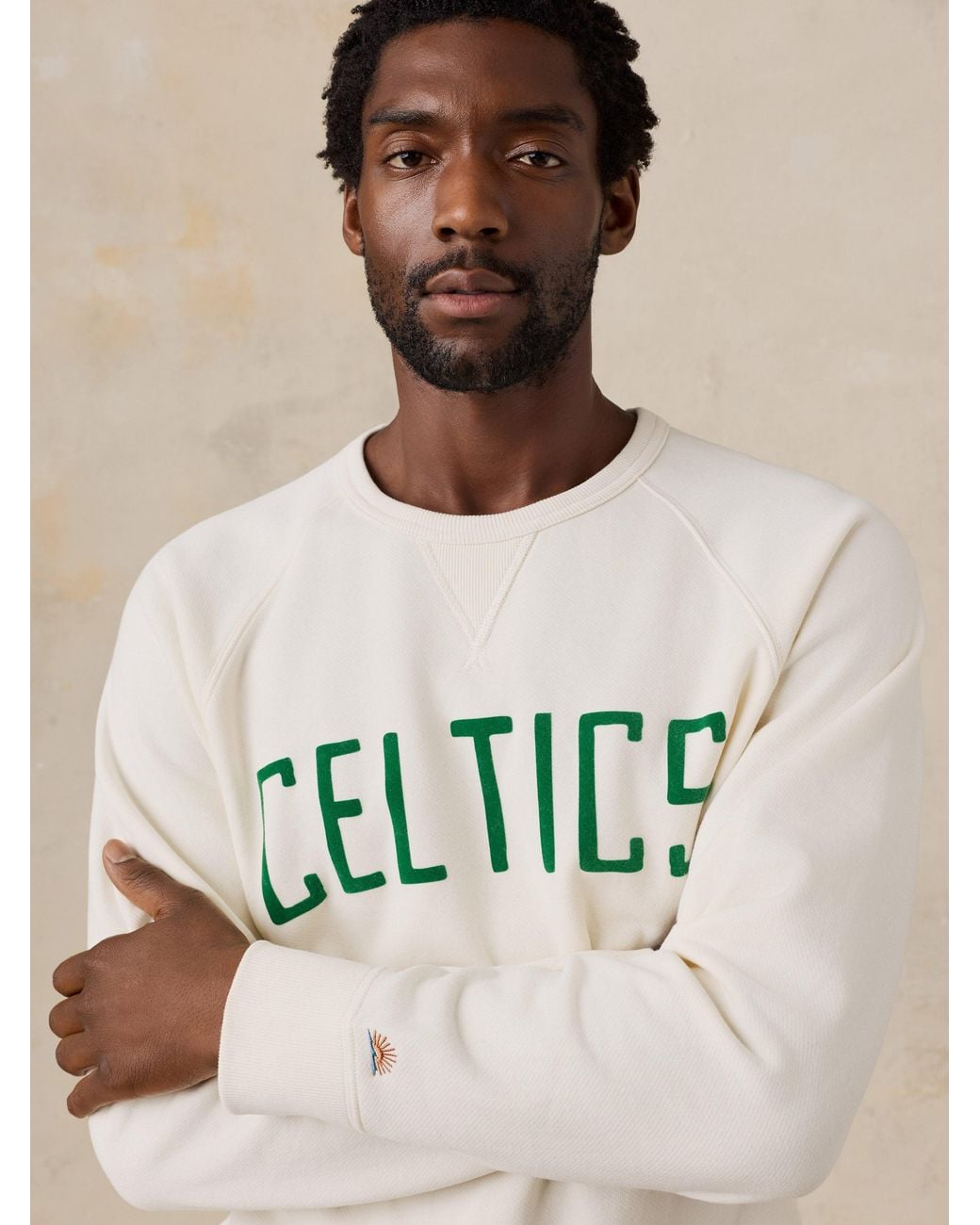 Faherty Brand Natural Boston Celtics High Standard Fleece Crew for men