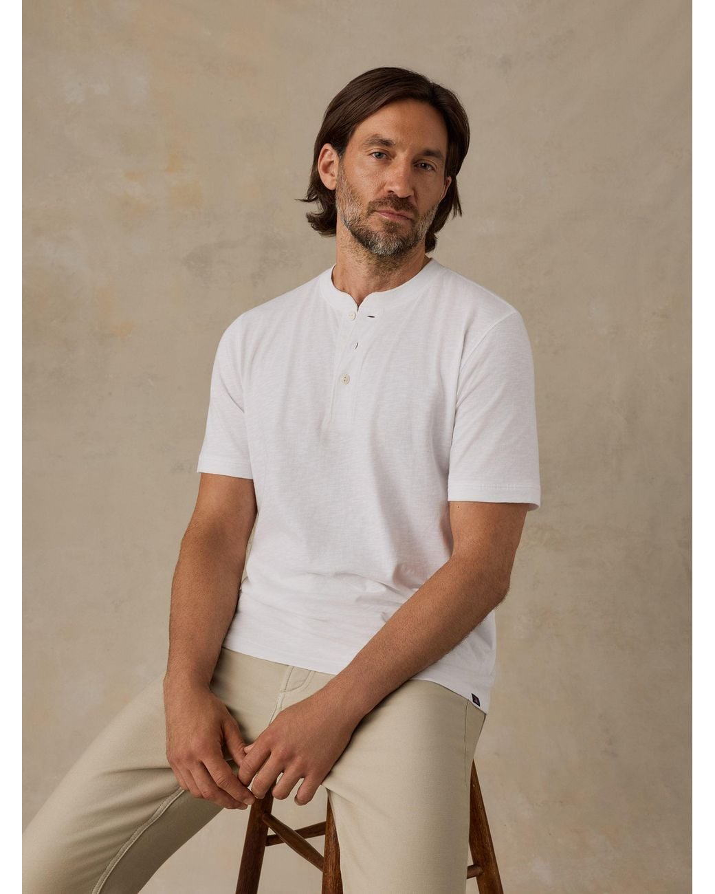 Faherty Brand White Short-Sleeve Sunwashed Regenerative Henley T-Shirt for men