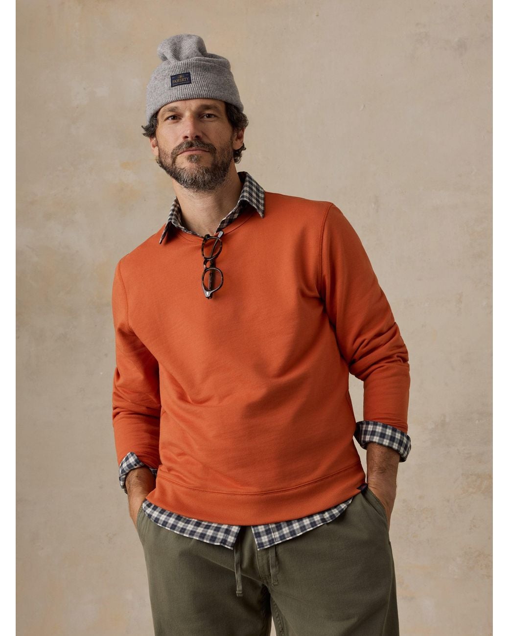Faherty Brand Orange French Terry Crewneck for men