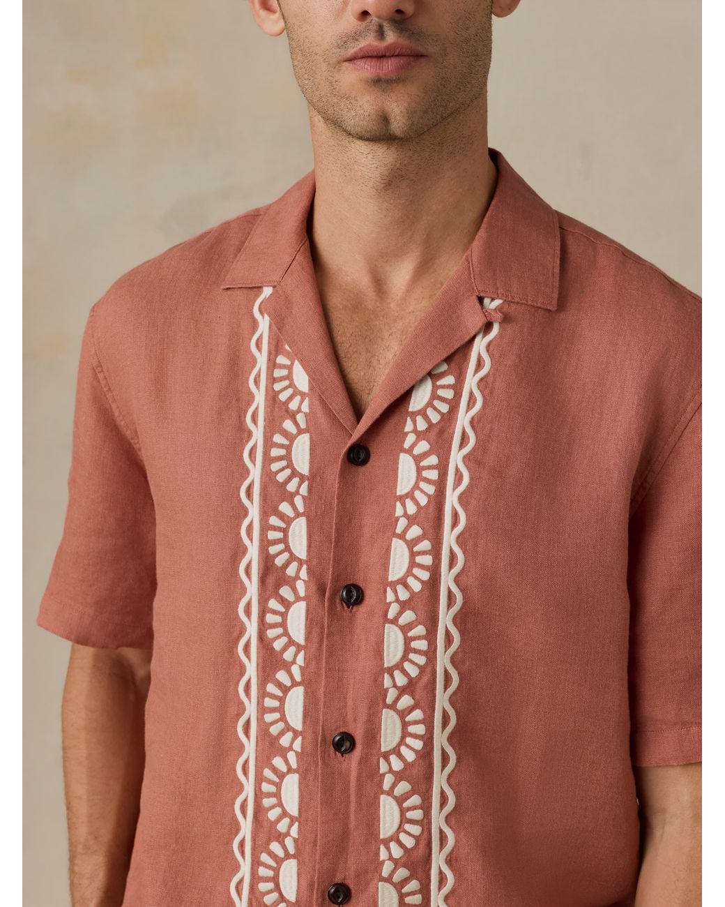 Faherty Brand Brown Short-Sleeve Embroidered Shirt for men