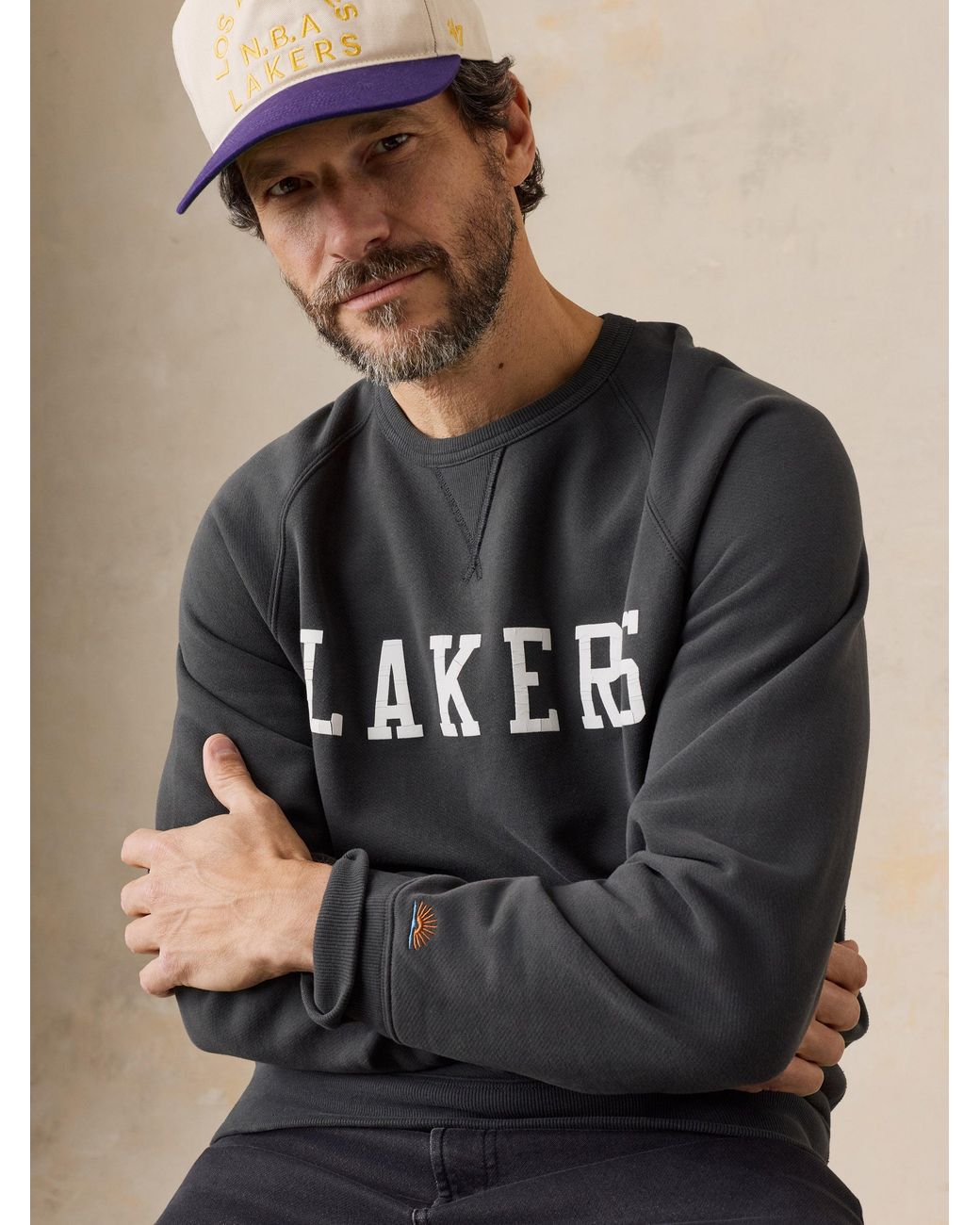 Faherty Brand Black Los Angeles Lakers High Standard Fleece Crew for men