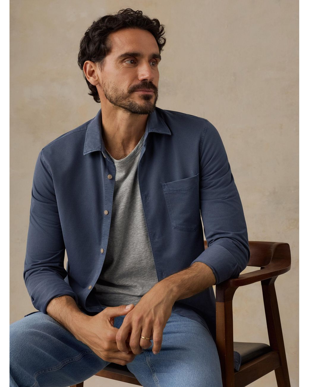 Faherty Brand Blue Costa Pique Shirt for men