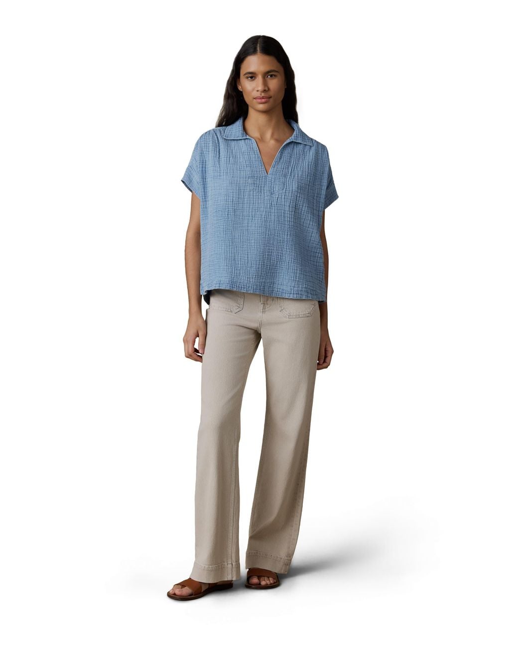 Faherty Brand Blue Dune Cotton Gauze Zoe Top