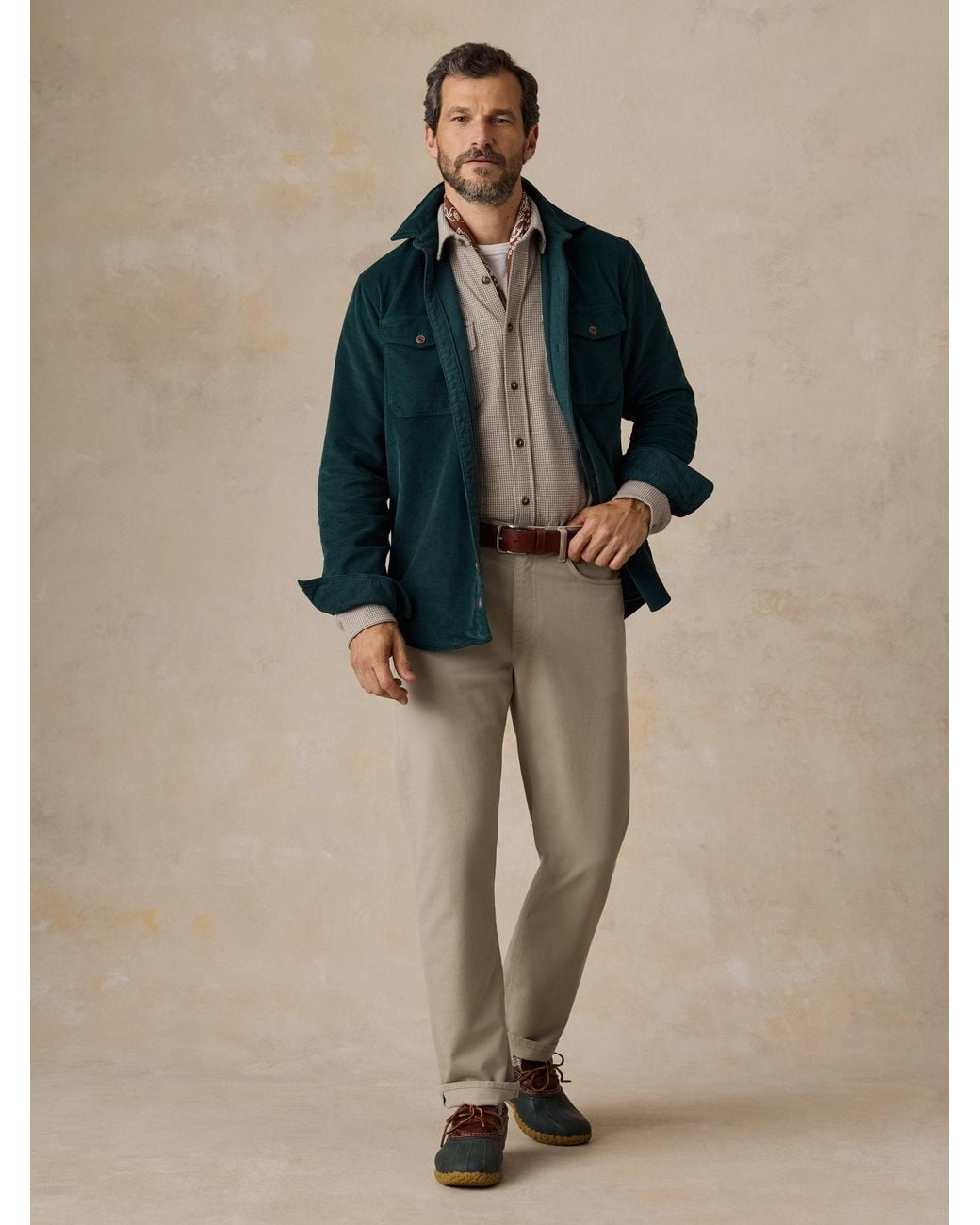 Faherty Brand Blue Stretch Terry Corduroy Workshirt for men